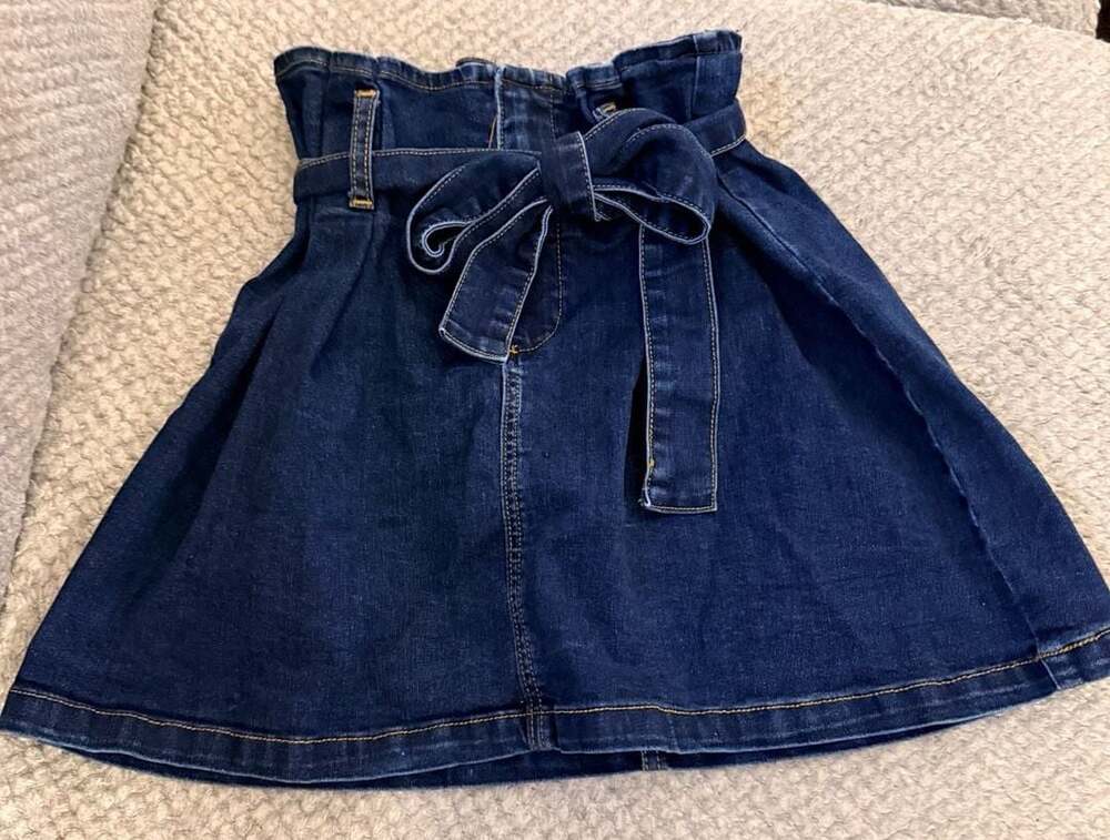 Altar'd State Blue Denim Paperbag Waist Tie Bow Mini Skirt